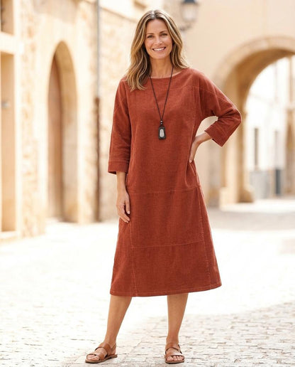 Ulla Fashion - Yodan | Gerippt Dreiviertelärmlig Kleid Damen