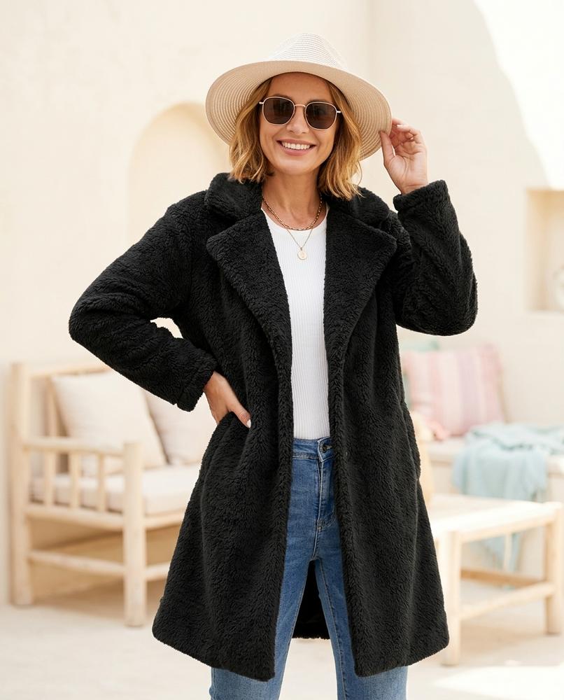 Ulla Fashion - Nimel | Plüschiger Langer Mantel Damen