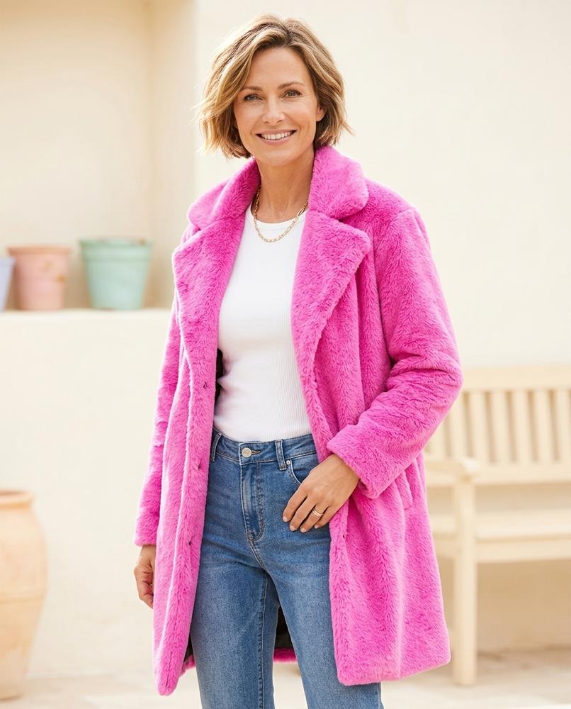 Ulla Fashion - Nimel | Plüschiger Langer Mantel Damen