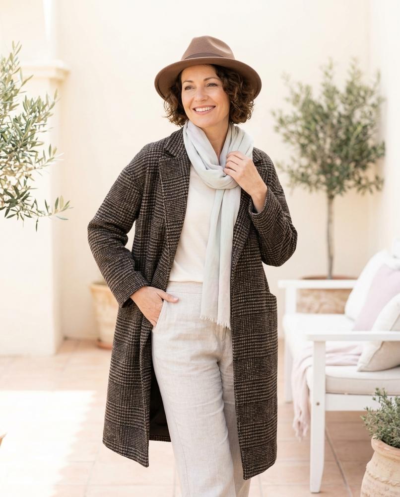 Ulla Fashion - Madan | Karierter Langer Mantel Damen