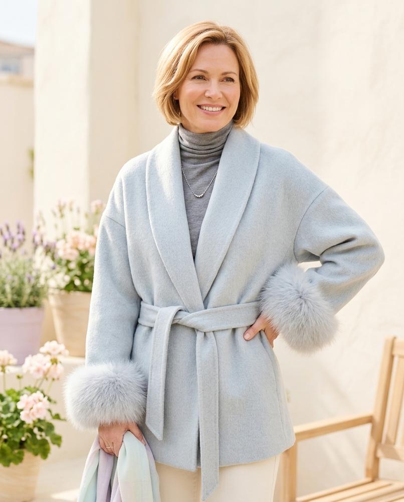 Ulla Fashion - Lyral | Pelzbesetzter Taillierter Mantel Damen
