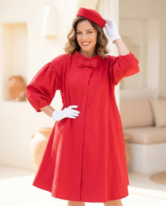 Ulla Fashion - Lemir | Ausgestellter Schleifenverzierter Mantel Damen