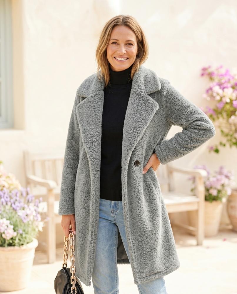 Ulla Fashion - Kedan | Einreihiger Fleece Mantel Damen