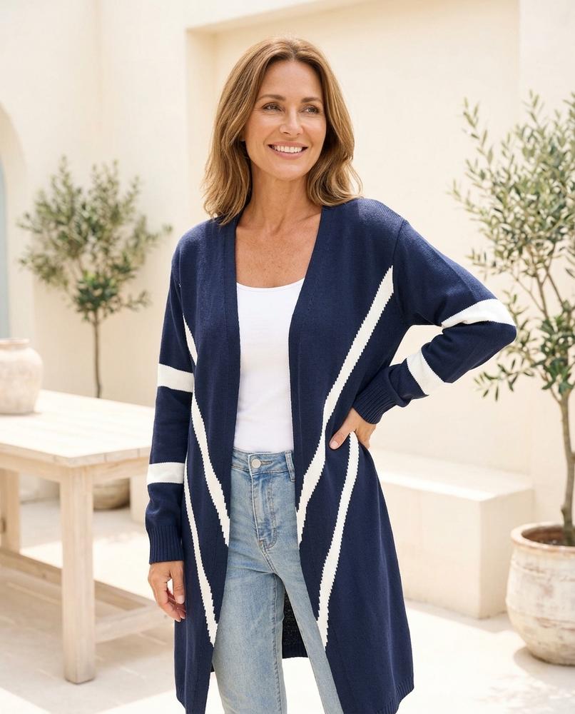 Ulla Fashion - Vakar | Gestreifter Langer Cardigan Damen