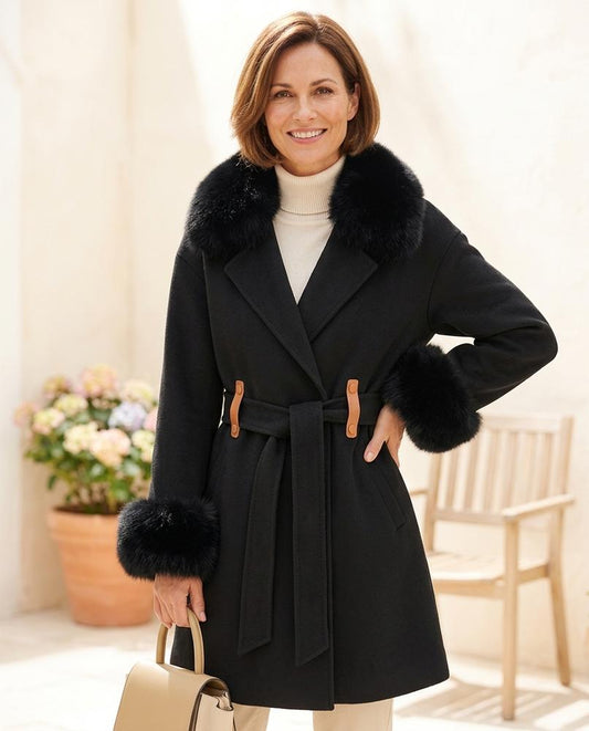 Ulla Fashion - Venal | Pelzbesetzt Gegürtet Mantel Damen