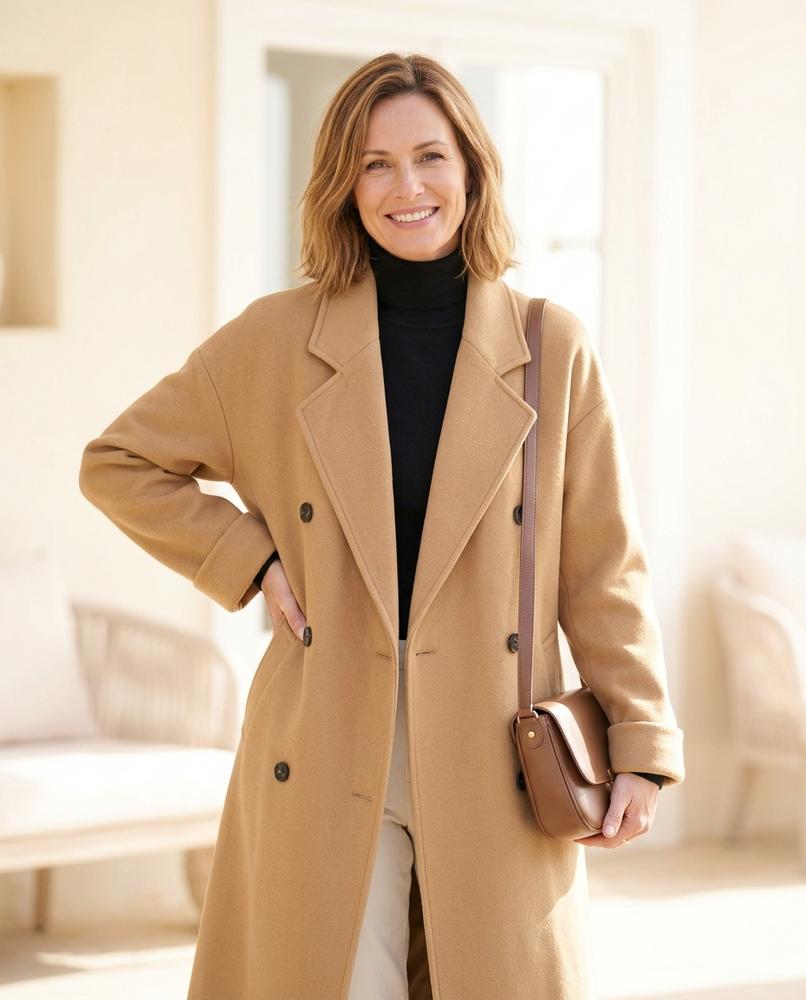 Ulla Fashion - Elmel | Langer Knopfloser Mantel Damen