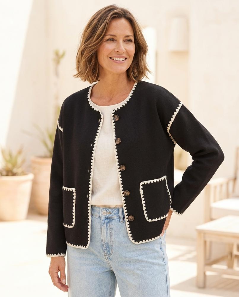 Ulla Fashion - Conal | Geknöpfte Kontrastierende Strickjacke Damen