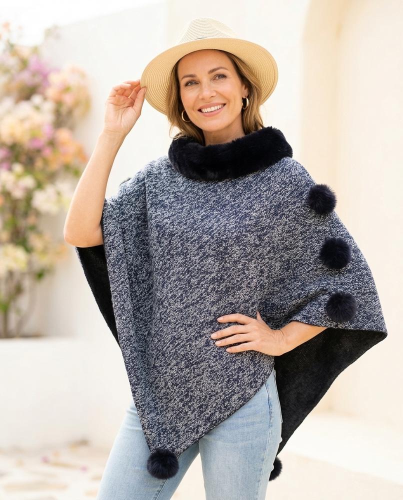Ulla Fashion - Danav | Asymmetrischer Pelzbesetzter Mantel Damen