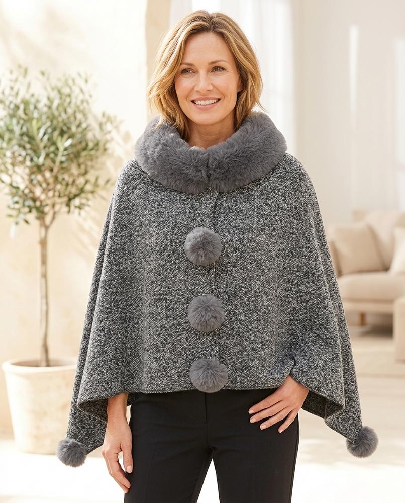 Ulla Fashion - Danav | Asymmetrischer Pelzbesetzter Mantel Damen