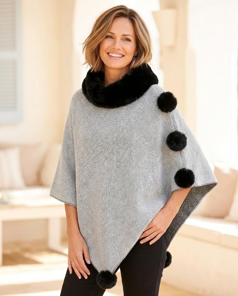 Ulla Fashion - Danav | Asymmetrischer Pelzbesetzter Mantel Damen