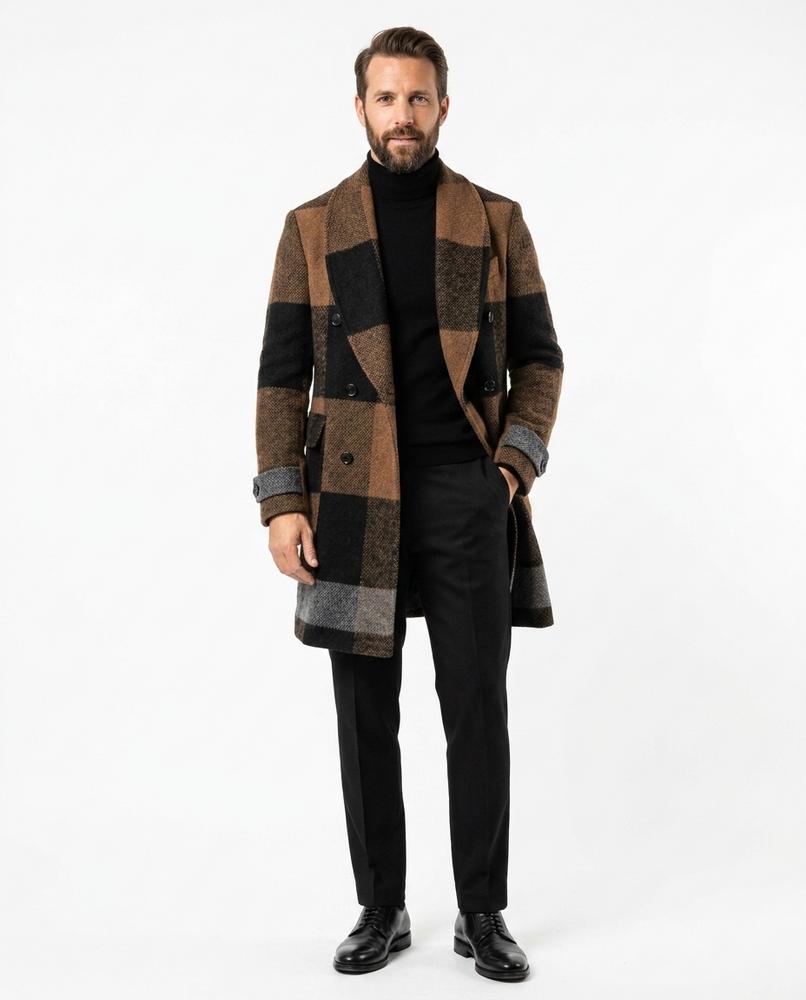 Ulla Fashion - Riser | Karierter Doppelreihiger Mantel Herren