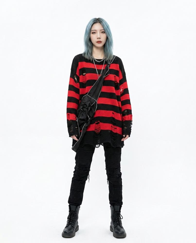 Ulla Fashion - Kalin | Gestreifter Destroyed Pullover Unisex