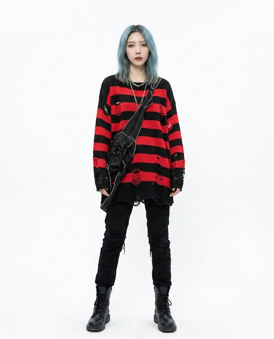 Ulla Fashion - Kalin | Gestreifter Destroyed Pullover Unisex