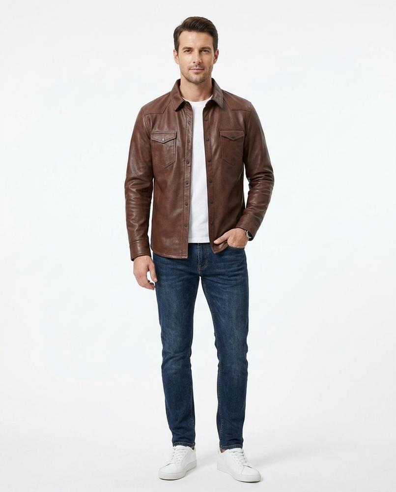 Ulla Fashion - Nerev | Tailliertes Genarbtes Lederhemd Herren