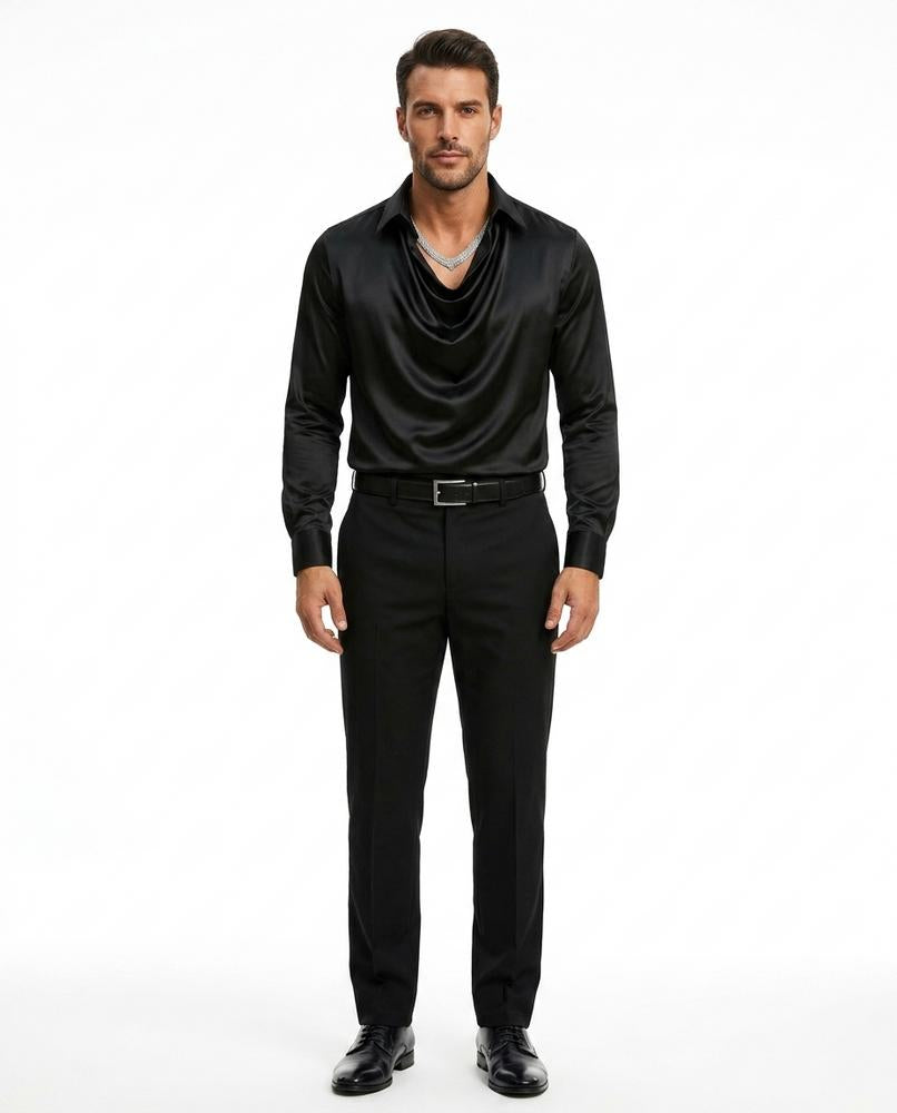 Ulla Fashion - Lazot | Drapiertes Satin Hemd Herren