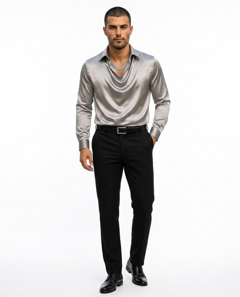 Ulla Fashion - Lazot | Drapiertes Satin Hemd Herren