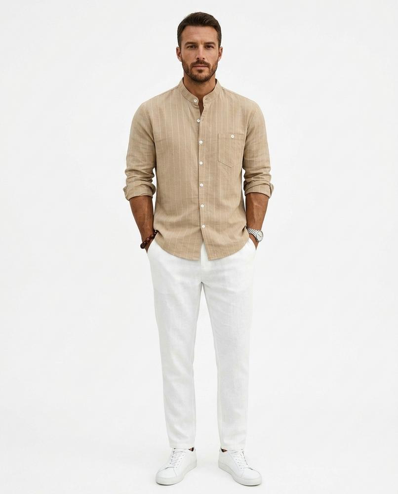 Ulla Fashion - Vibum | Gestreiftes Stehkragen Hemd Herren