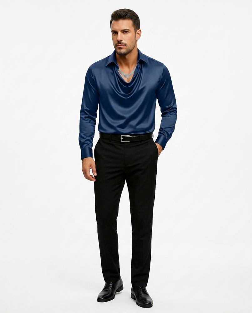 Ulla Fashion - Lazot | Drapiertes Satin Hemd Herren