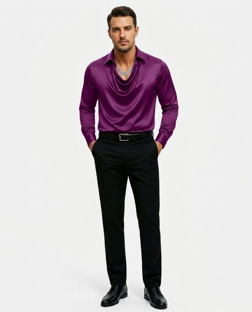 Ulla Fashion - Lazot | Drapiertes Satin Hemd Herren