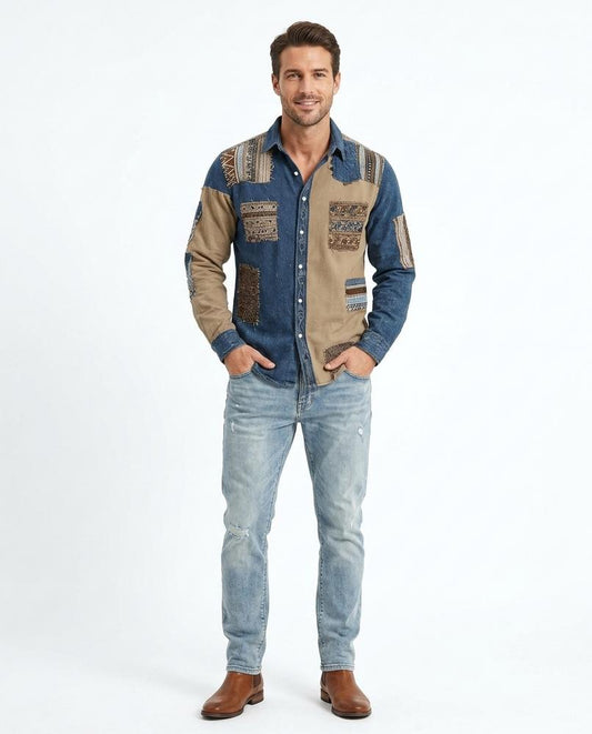Ulla Fashion - Rirot | Zweifarbiges Patchwork Hemd Herren